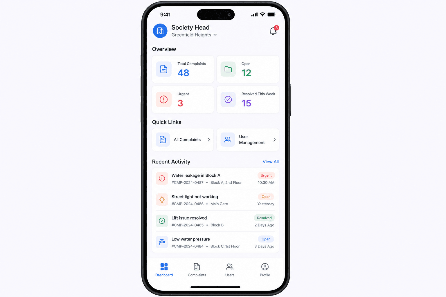 Society Admin dashboard preview